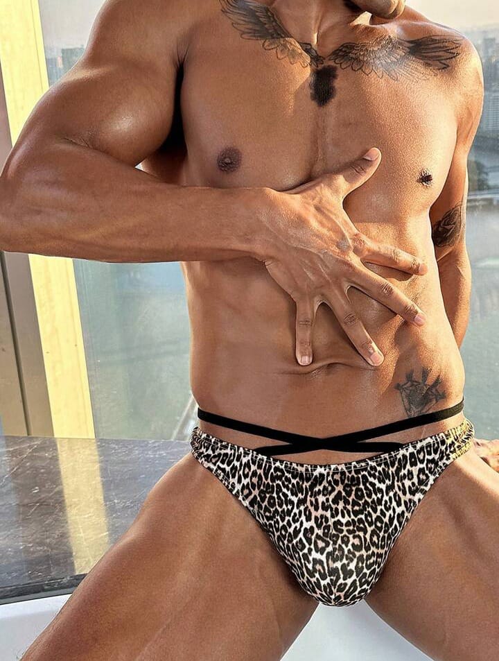 MAD-MAN Men's Leopard Print Patchwork Slim Fit Casual Sexy Underwear